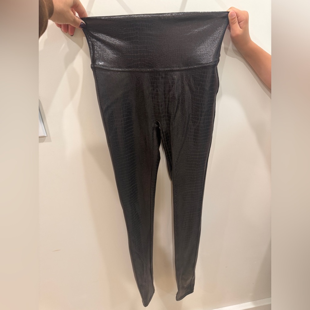SPANX Black Textured Faux Leather Leggings